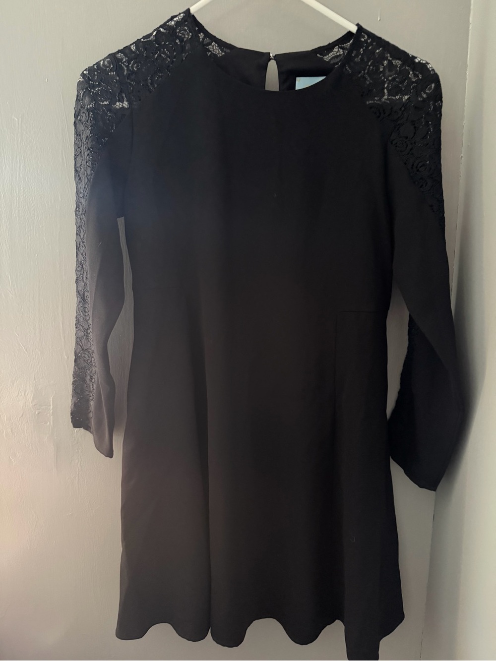 CeCe Black Long-Sleeve Lace Shoulder Dress